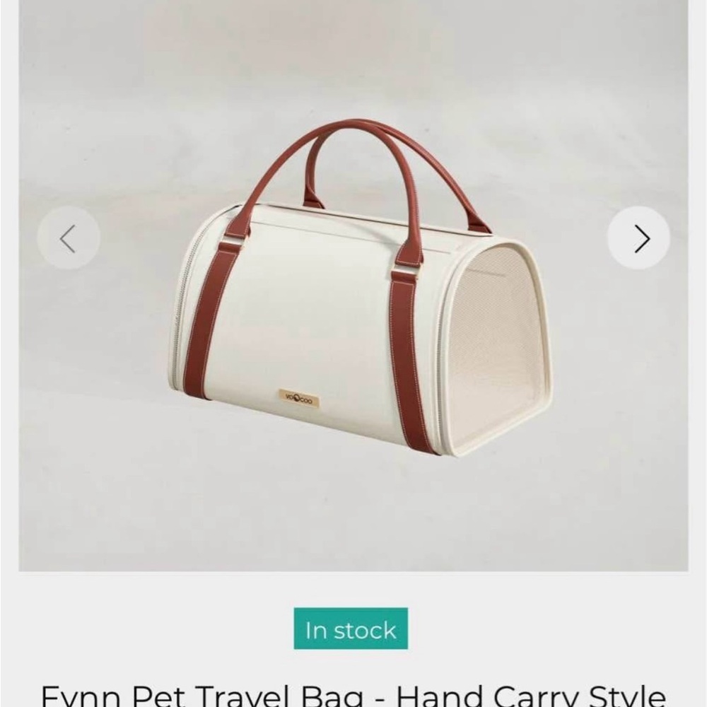 Cream and Brown Small Pet Carrier with Leather Trim